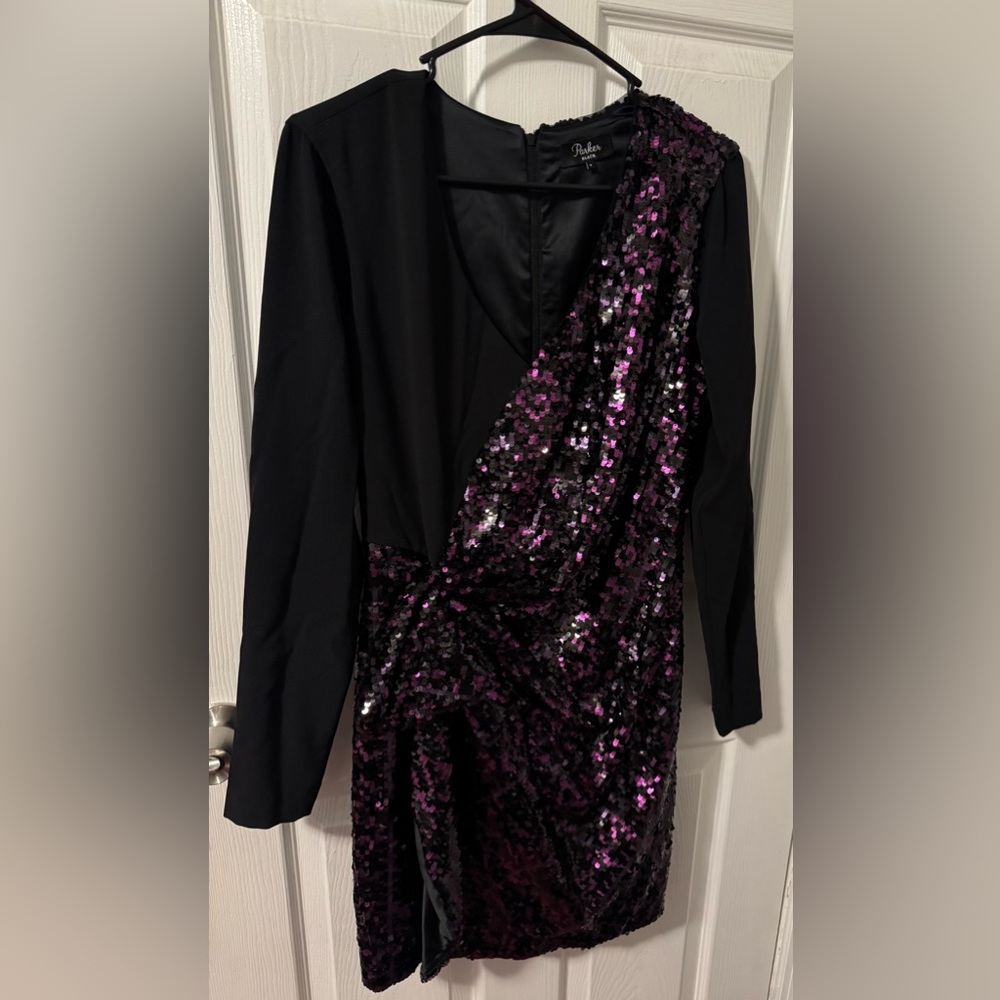 Sequin dress:  Black and Purple Sequin Long Sleeve Dress